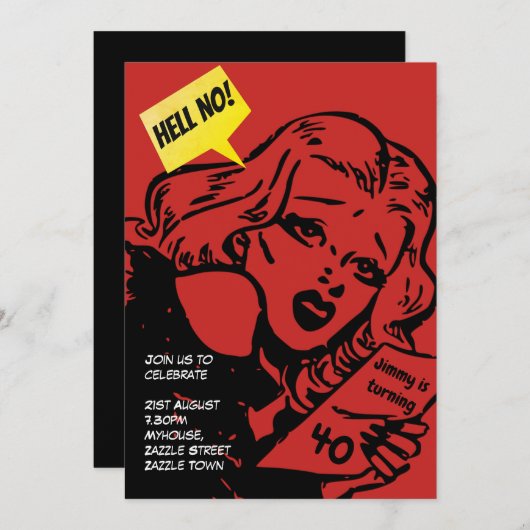 FUNNY Over Hill Birthday Invites - Retro COMIC Einladung (Vorne/Hinten)