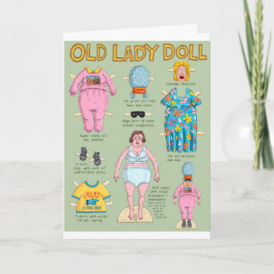 Funny Over Hill Birthday - Old Lady Paper Doll Karte