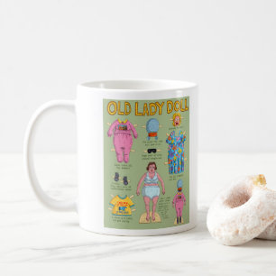 FUNNY Over the Hill Old Lady Paper Doll Kaffeetasse