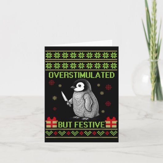 Funny Overstimulated But Festive Christmas Ugly Pe Karte (Vorderseite)