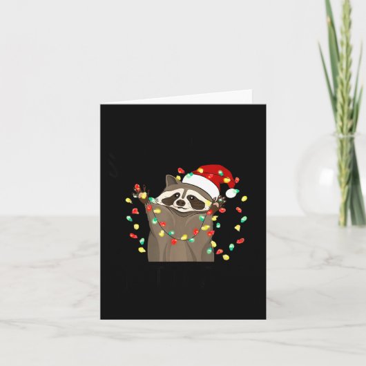 Funny Overstimulated But Festive Raccoon Christmas Karte (Vorderseite)