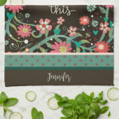 Funny Overthink Zitat Floral Dragonfly Brown Name Geschirrtuch (Gefaltet)