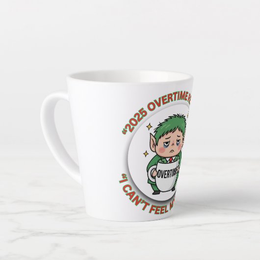 Funny Overtime Elf Christmas Coffee Mug – Office B Milchtasse (Linke Ecke)