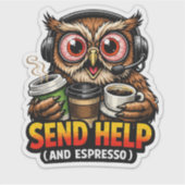 Funny Owl Coffee Espresso Sticker (Vorderseite)