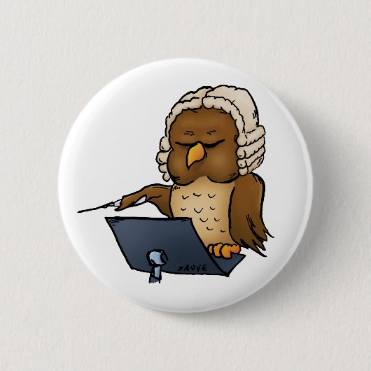 Funny Owl Conductor Cartoon Button (Vorderseite)