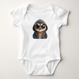 FUNNY OWL IN HOODIE BABY STRAMPLER