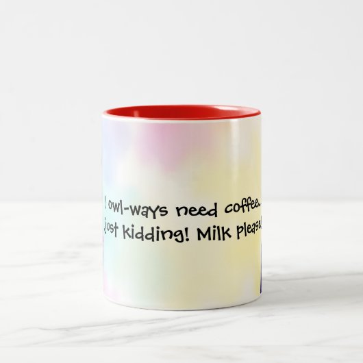 Funny Owl "Milk Please!" For Little Animal Lovers Zweifarbige Tasse (Mittel)