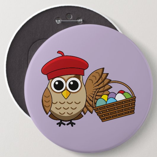 Funny Owl Ostereier Jagd Button (Vorne & Hinten)