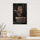 Funny Owl Reading Newspaper on Toilet, Bathroom Poster (Küche)