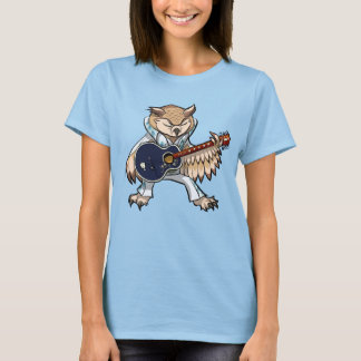 Funny Owl Rock And Roll Singer & Guitarist Cartoon T-Shirt