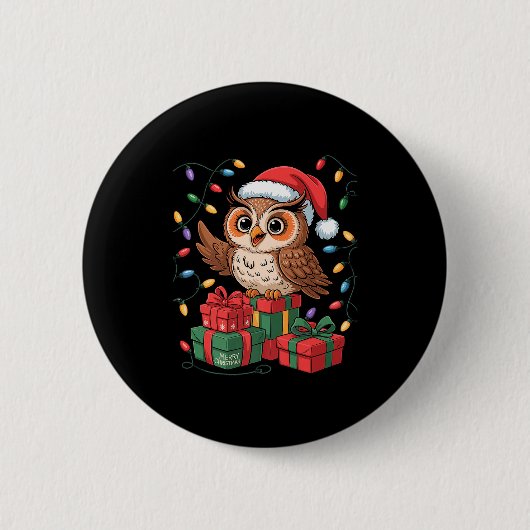 Funny Owl Santa Hat Animals Lovers Ugly Christmas  Button (Vorderseite)