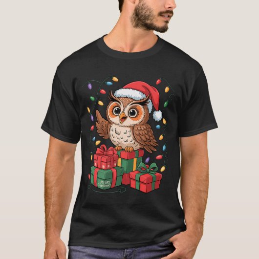 Funny Owl Santa Hat Animals Lovers Ugly Christmas T-Shirt (Vorderseite)