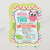 Funny Owl über Niedliches Zickzack Muster Geburtst Einladung (Vorne/Hinten)