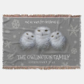 Funny Owl We Want for Christmas ... Snowy Owls Decke (Vorderseite)