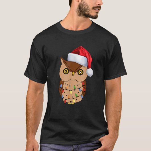 Funny Owl Weihnachtslicht Weihnachtsmannmütze Xmas T-Shirt (Vorderseite)