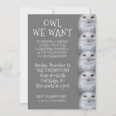 Funny Owl Wir Wollte zu Weihnachten ... Snowy Owls Einladung (Vorderseite)