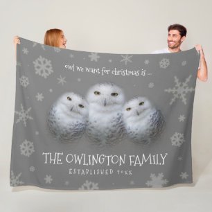 Funny Owl Wir Wollte zu Weihnachten ... Snowy Owls Fleecedecke