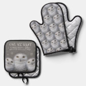 Funny Owl Wir Wollte zu Weihnachten ... Snowy Owls Ofenhandschuh & Topflappen-Set (Vorderseite/Rückseite)