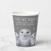 Funny Owl Wir Wollte zu Weihnachten ... Snowy Owls Pappbecher (Rückseite)