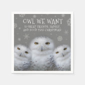 Funny Owl Wir Wollte zu Weihnachten ... Snowy Owls Serviette (Vorderseite)