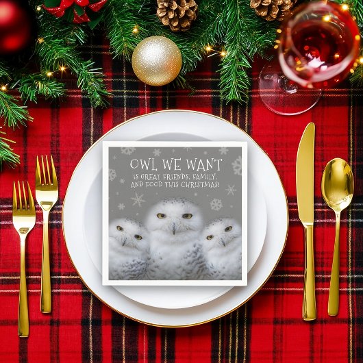 Funny Owl Wir Wollte zu Weihnachten ... Snowy Owls Serviette