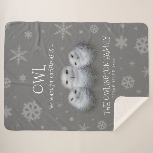 Funny Owl Wir Wollte zu Weihnachten ... Snowy Owls Sherpadecke (Vorderseite (Horizontal))