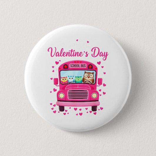 Funny owls school bus driver happy valentines day button (Vorderseite)