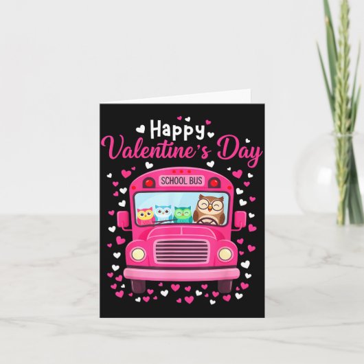 Funny owls school bus driver happy valentines day karte (Vorderseite)