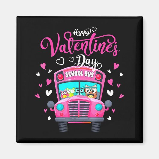 Funny Owls School Bus Driver Happy Valentines Day Magnet (Vorne)