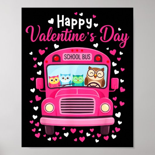 Funny owls school bus driver happy valentines day poster (Vorne)