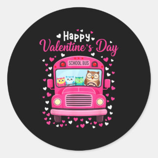 Funny owls school bus driver happy valentines day runder aufkleber
