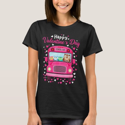 Funny owls school bus driver happy valentines day T-Shirt (Vorderseite)