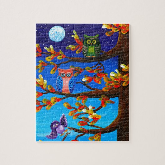 Funny Owls Whimsical Forest Art Creationarts Puzzle (Vertikal)