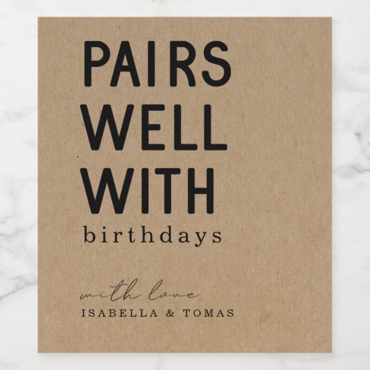 Funny Pairs Gut mit Birthdays Weinetikett (Einzelnes Label)