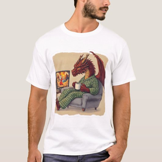 Funny Pajama Dragon Couch Lounging Art T-Shirt (Vorderseite)