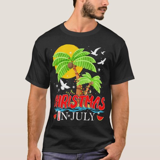 Funny Palm Tree & Lights Weihnachten im Juli Somme T-Shirt (Vorderseite)