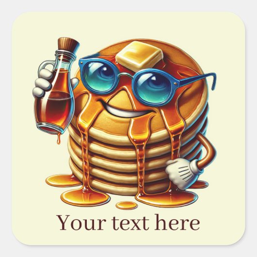 Funny pancake Frühstück fügen Text Quadratischer Aufkleber (Vorderseite)