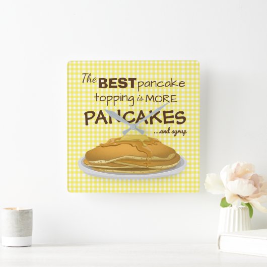 Funny Pancakes und Sirup Zitronensatz Quadratische Wanduhr (Zuhause)
