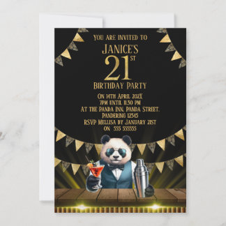 Funny Panda 21st Birthday Party Invitation Einladung