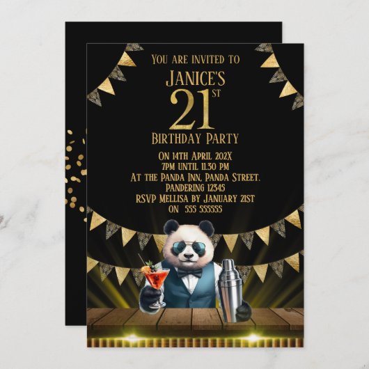Funny Panda 21st Birthday Party Invitation Einladung (Vorne/Hinten)