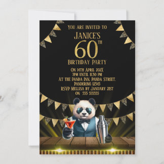 Funny Panda 60th Birthday Party Invitation Einladung