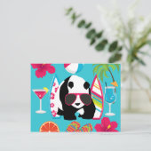 Funny Panda Bear Beach Bum Coole Sonnenbrille Surf Postkarte (Stehend Vorderseite)