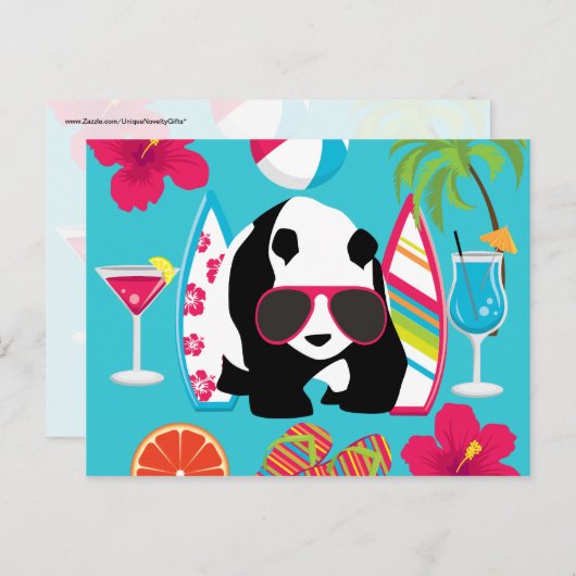 Funny Panda Bear Beach Bum Coole Sonnenbrille Surf Postkarte (Vorne/Hinten)