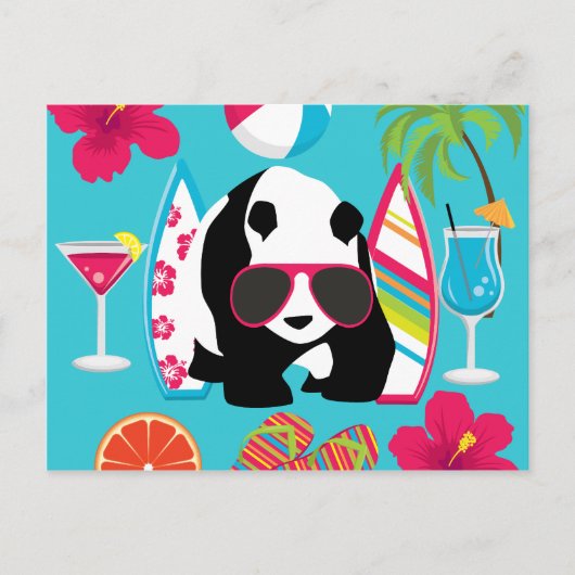 Funny Panda Bear Beach Bum Coole Sonnenbrille Surf Postkarte (Vorderseite)