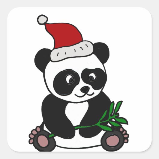 Funny Panda Bear Christmas Art Quadratischer Aufkleber (Vorderseite)