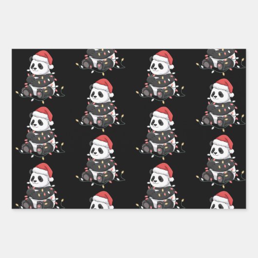 Funny Panda Christmas Animal Lights Lover Geschenkpapier Set (Vorderseite)