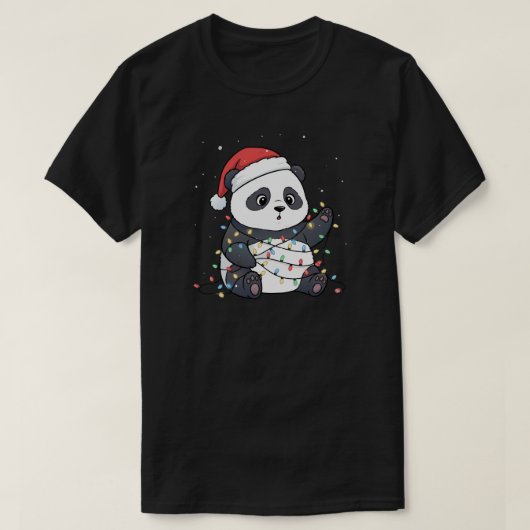 Funny Panda Christmas Lights Animal Lover T-Shirt (Design vorne)