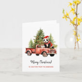 Funny Panda in Red Retro Van Xmas Karte (Gelbe Blume)