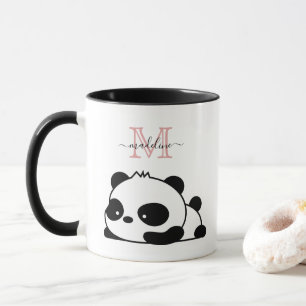 Funny Panda Modern Pink Monogram Tasse