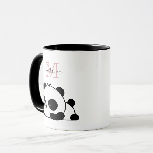 Funny Panda Modern Pink Monogram Tasse (Vorderseite Links)